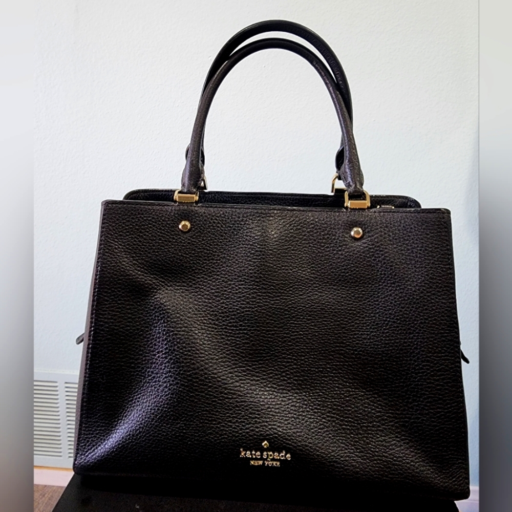 Kate Spade Leila Medium Triple Compartment SatchelBlack Pebbled Leather